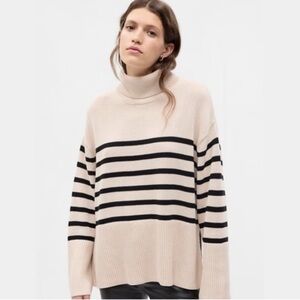 GAP Black and Cream Striped Turtleneck Sweater